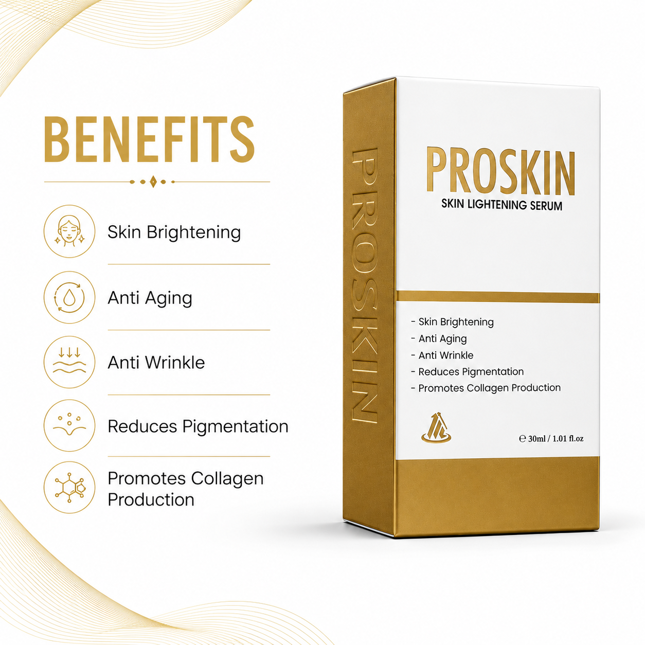 ProSkin Skin Lightening Serum – 30ml | Brightening, Anti-Aging & Pigmentation Reducing Serum