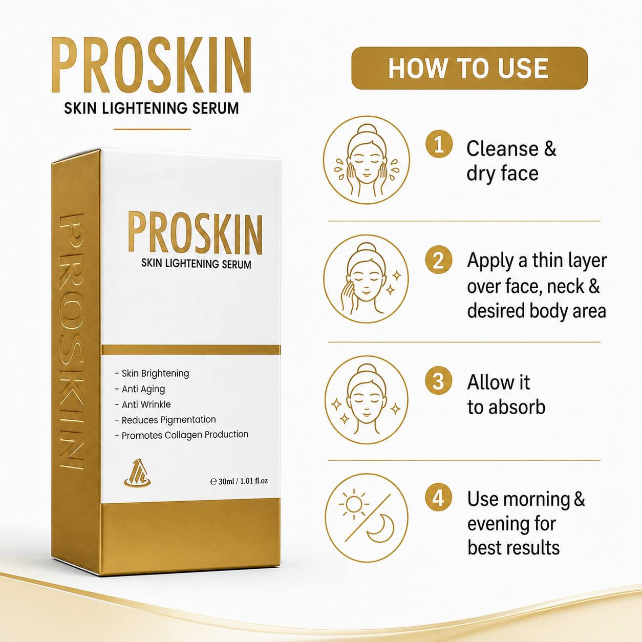 ProSkin Skin Lightening Serum – 30ml | Brightening, Anti-Aging & Pigmentation Reducing Serum