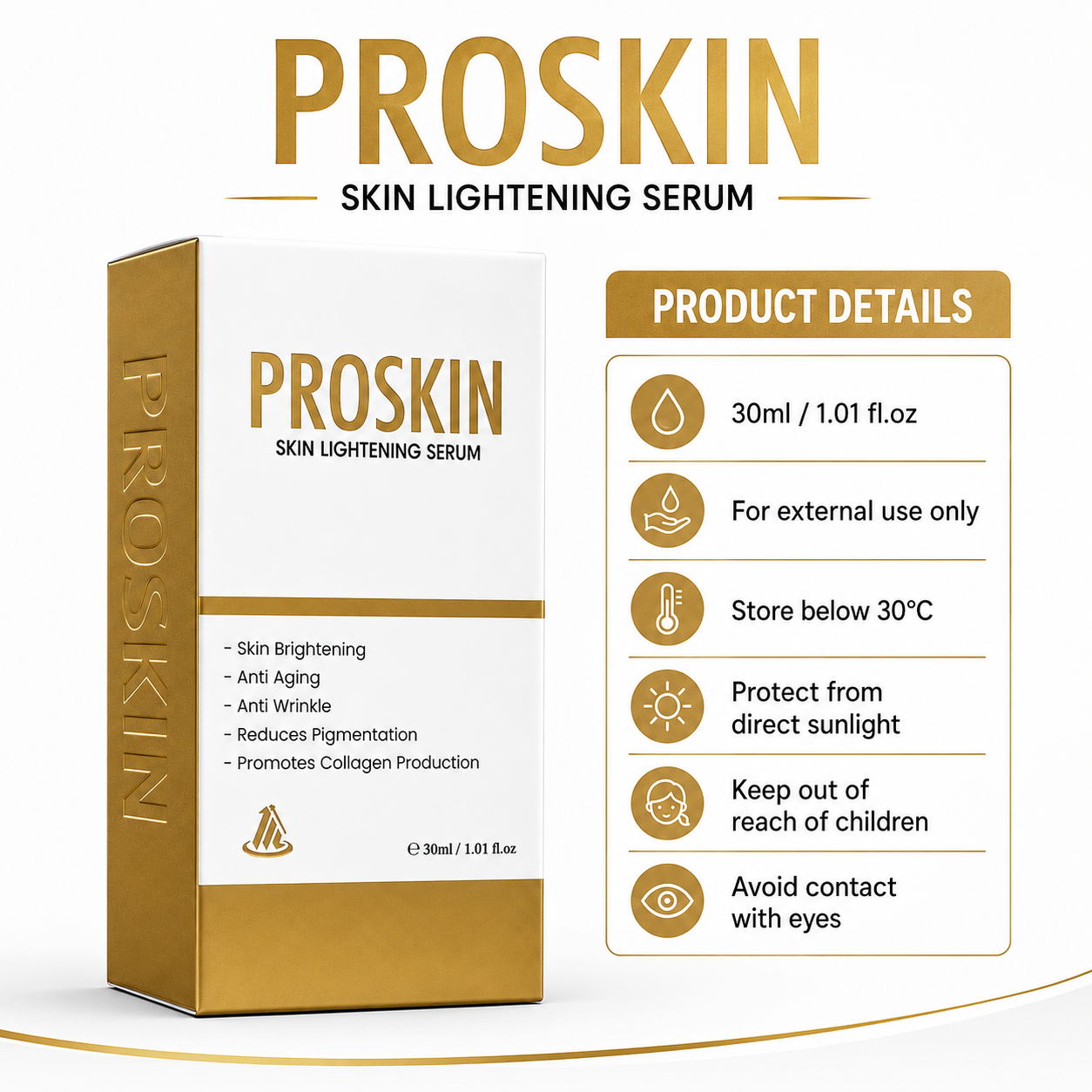 ProSkin Skin Lightening Serum – 30ml | Brightening, Anti-Aging & Pigmentation Reducing Serum