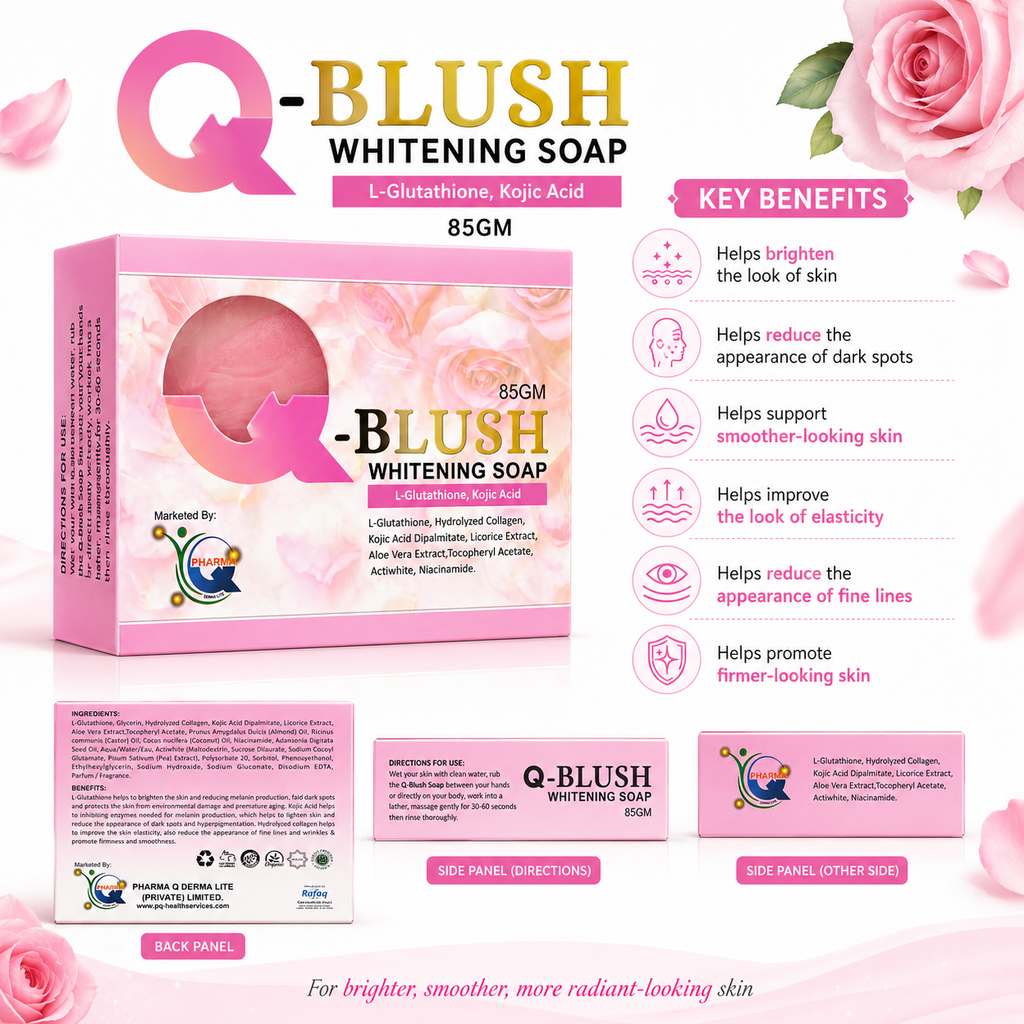 Q-Blush Whitening Soap – 85g | L-Glutathione & Kojic Acid | Skin Brightening & Anti-Pigmentation