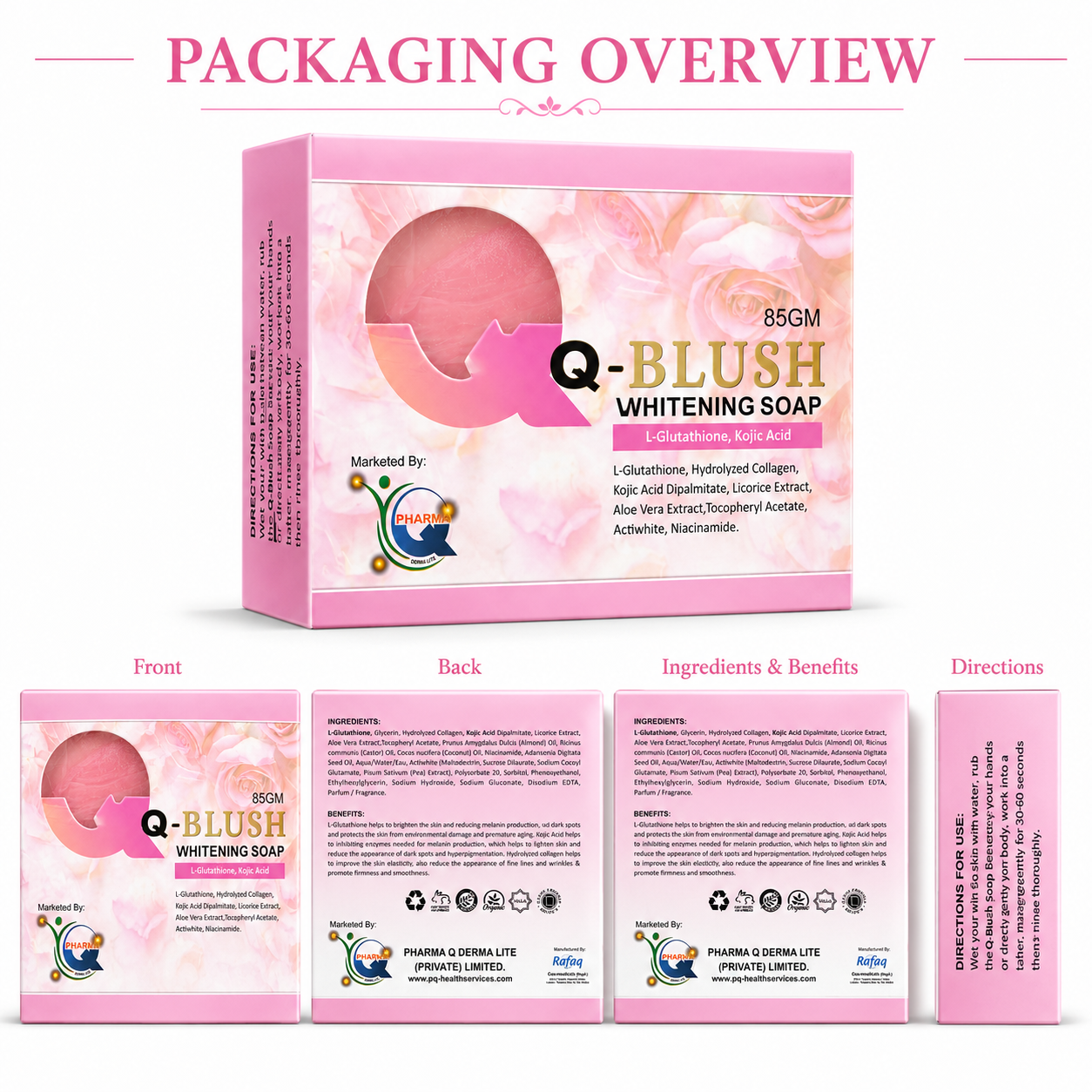 Q-Blush Whitening Soap – 85g | L-Glutathione & Kojic Acid | Skin Brightening & Anti-Pigmentation