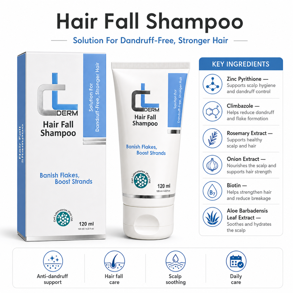 CL Derm Hair Fall Shampoo – 120ml | Anti-Hairfall & Anti-Dandruff | Zinc Pyrithione, Biotin & Onion Extract