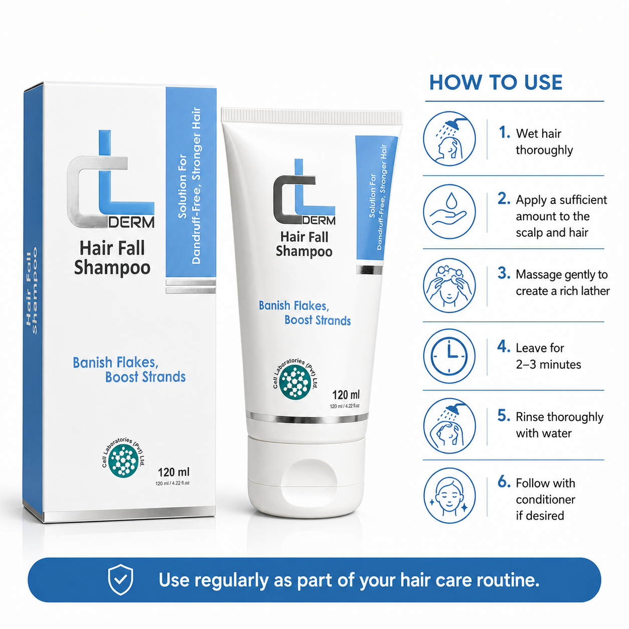 CL Derm Hair Fall Shampoo – 120ml | Anti-Hairfall & Anti-Dandruff | Zinc Pyrithione, Biotin & Onion Extract