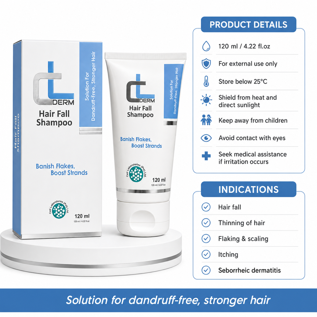 CL Derm Hair Fall Shampoo – 120ml | Anti-Hairfall & Anti-Dandruff | Zinc Pyrithione, Biotin & Onion Extract