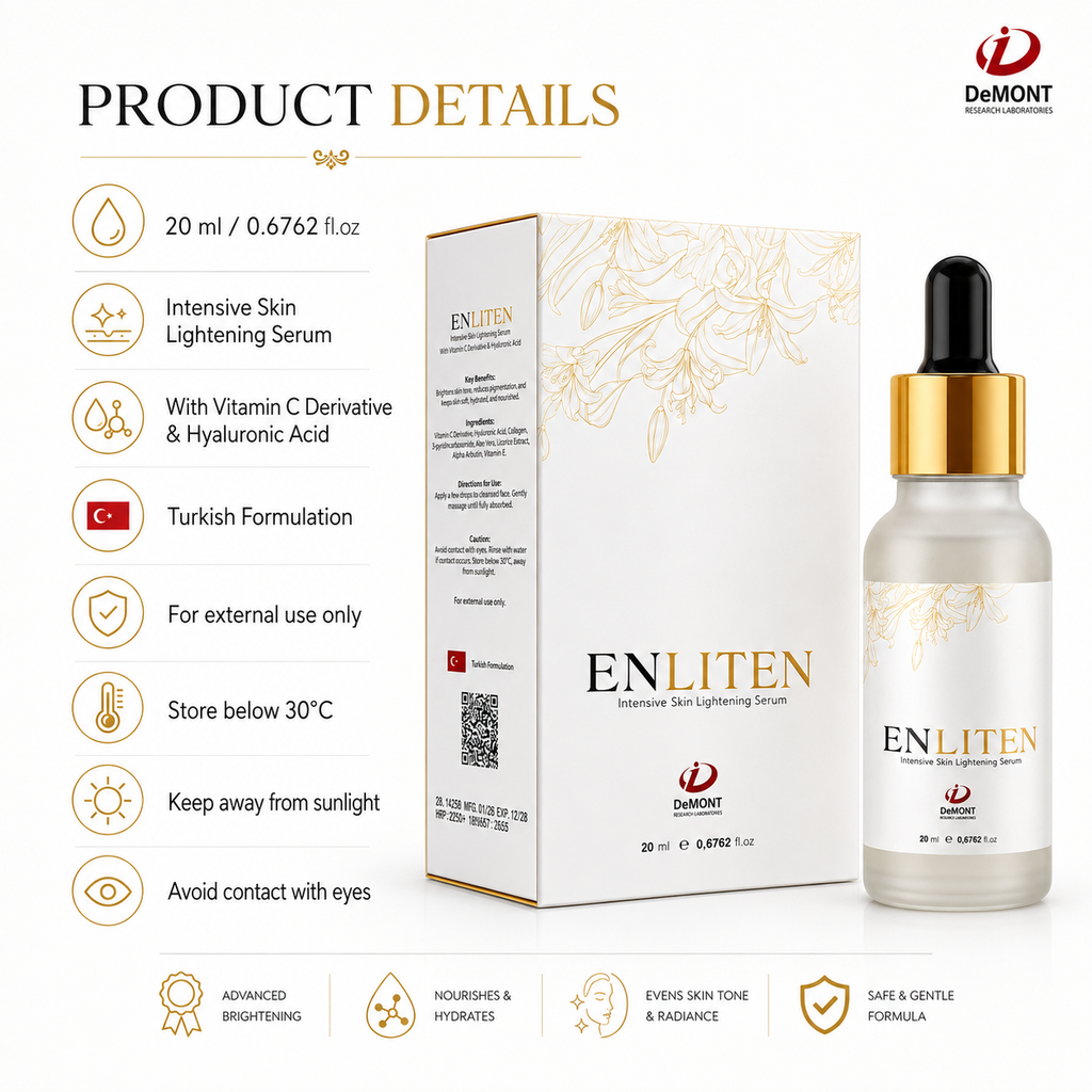 ENLITEN Intensive Skin Lightening Serum – 20ml | Vitamin C Derivative & Hyaluronic Acid | Turkish Formulation
