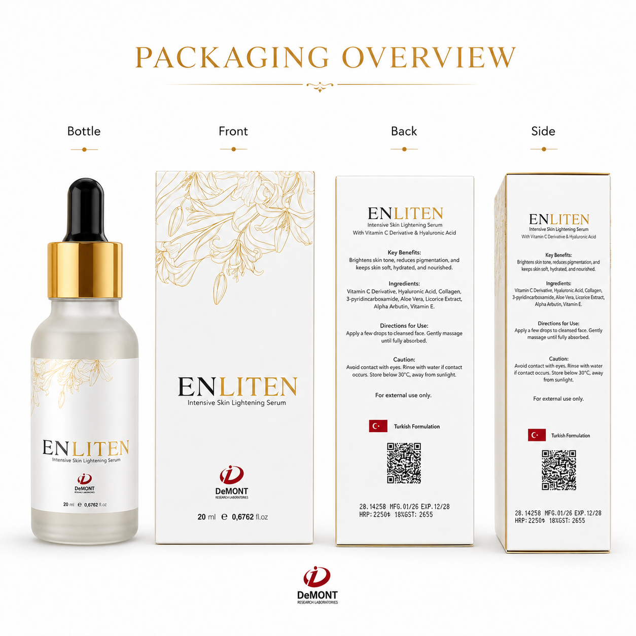 ENLITEN Intensive Skin Lightening Serum – 20ml | Vitamin C Derivative & Hyaluronic Acid | Turkish Formulation