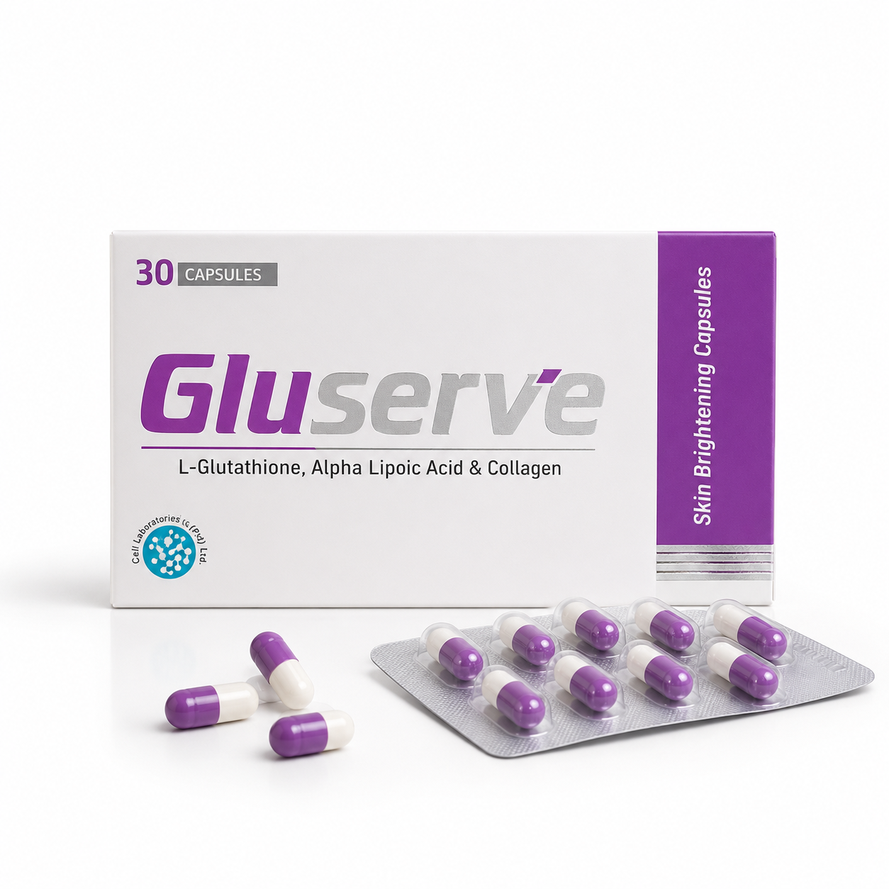 GluServe Skin Brightening Capsules – 30 Capsules | L-Glutathione, Alpha Lipoic Acid & Collagen | Oral Skin Whitening Supplement