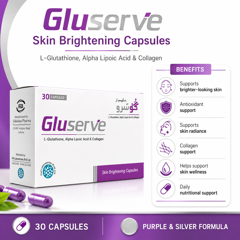 GluServe Skin Brightening Capsules – 30 Capsules | L-Glutathione, Alpha Lipoic Acid & Collagen | Oral Skin Whitening Supplement