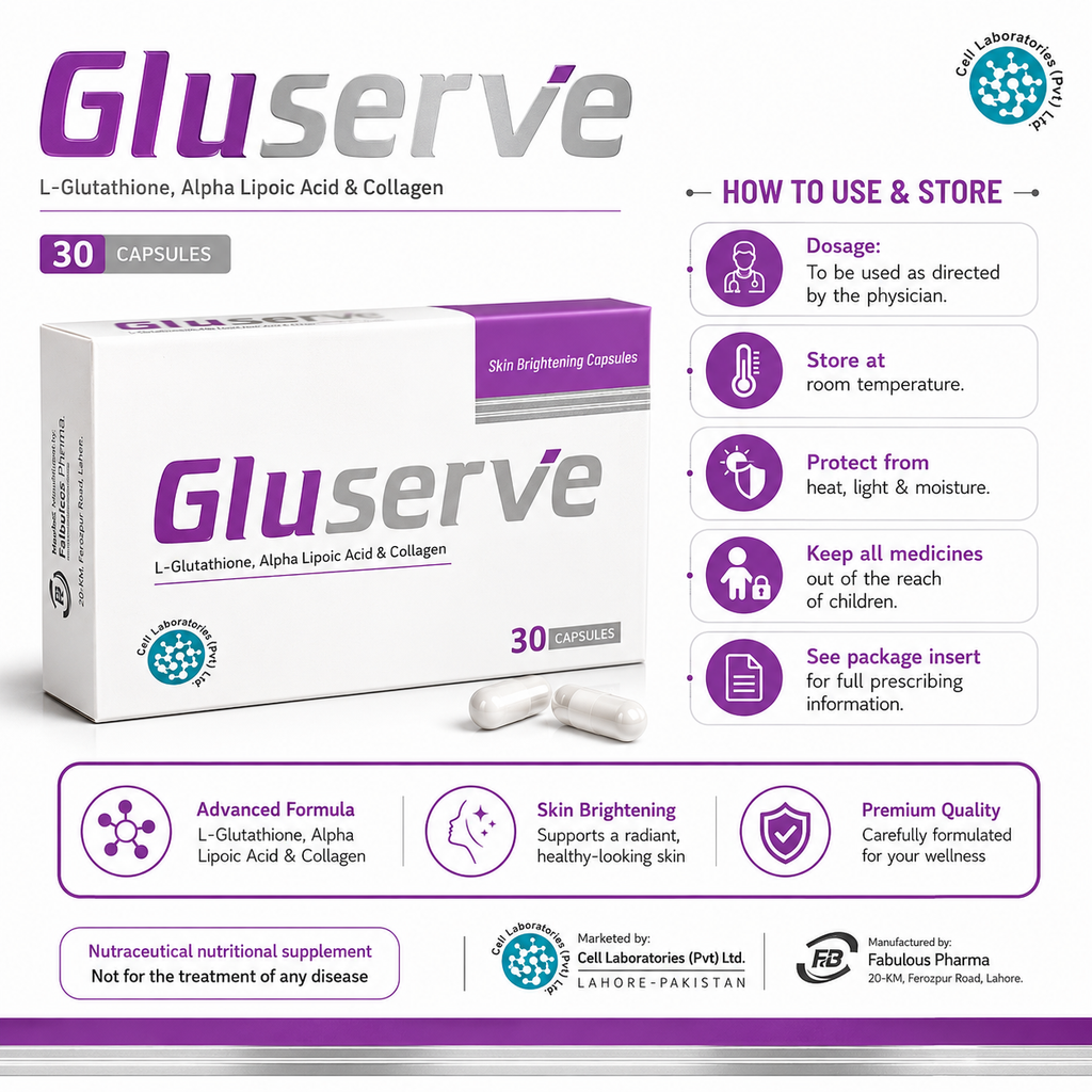 GluServe Skin Brightening Capsules – 30 Capsules | L-Glutathione, Alpha Lipoic Acid & Collagen | Oral Skin Whitening Supplement